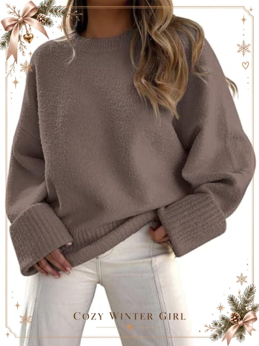 Oversized Chunky Knit Crew Neck Fuzzy Pullover Sweater Long Sleeve
